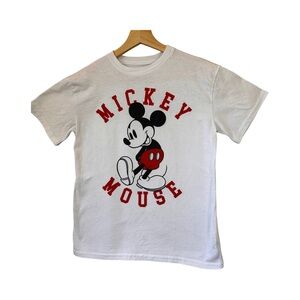 Vintage-Inspired Mickey Mouse Graphic Tee White Red T-Shirt Size xs